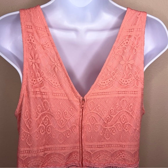 Juniors XL Forever 21 Peachy Pink Embroidered Lace Dress Lined Boho Sleeveless - Picture 7 of 15